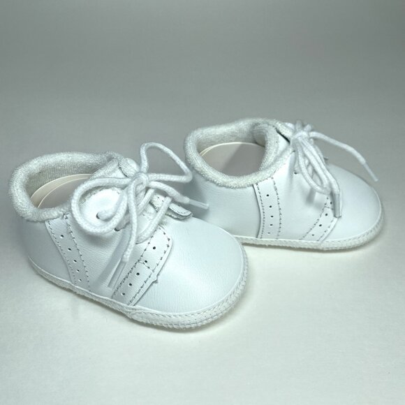 Baby Boys All White Genuine Leather Saddle Oxford Crib Shoe Infant Size 2 - Picture 2 of 8